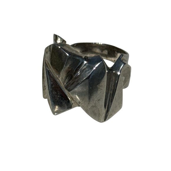 Brutalist Sterling Silver Ring Abstract Modernist Sculptural Design Size 10.5 17 - Picture 12 of 16
